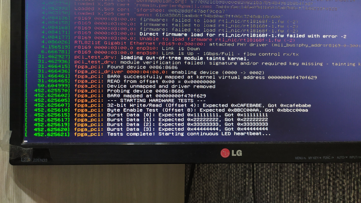Test driver for the PCI FPGA card