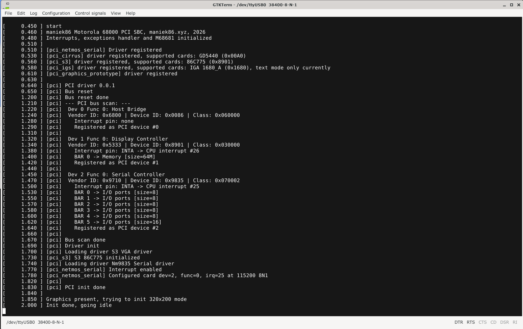Late firmware running on my homebrew with PCI graphics and serial present