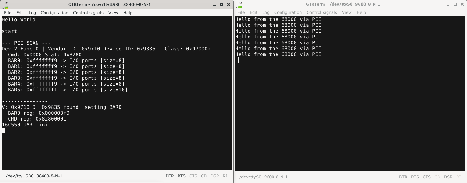 Serial console from PCI card