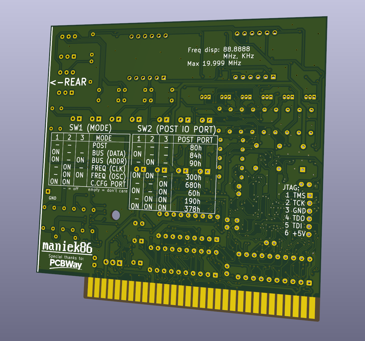 3D render tyłu wersji PCB karty POST